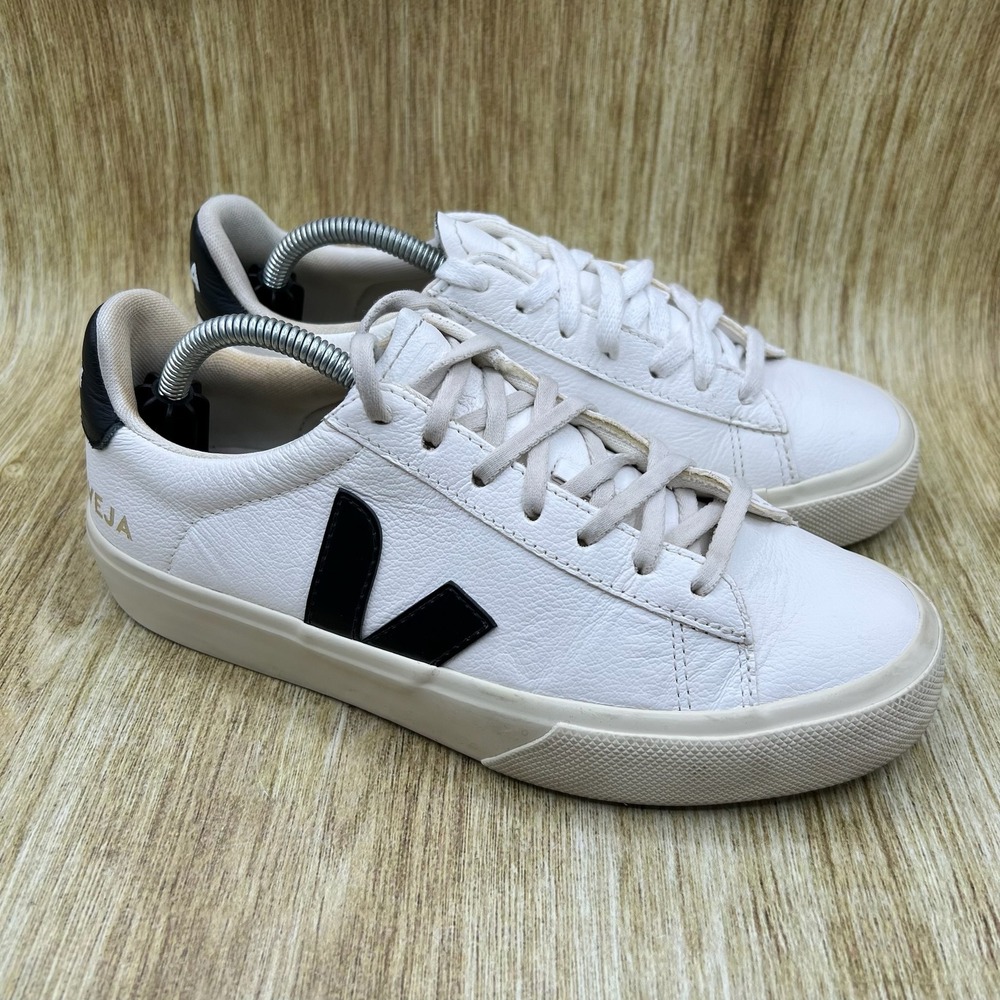 Veja Campo Sneakers Women's Size 7 White Black Leather Low Top Shoes